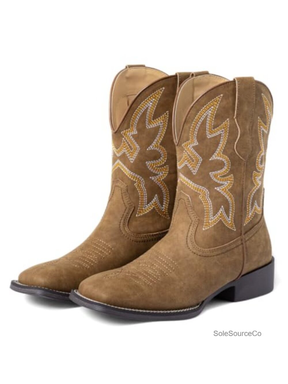 SheSole Short Cowboy Boots Square Toe Western Booties Embroidery Chunky Heel